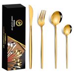 BonZeaL Stainless Steel Gold Cutlery Set for 2 Person 8 Pieces Mirror Finish Luxury Flatware Set for Dining Table Hotel Cafe Bar Restaurant Premium House Warming Gifts for New Home Kitchen