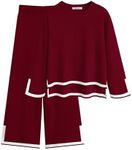 Arshiner Girl Clothing Sets Side Split Long Sleeve Crewneck Knitted Tops and Wide Leg Pants Fashion 2 Piece Outfits 5-6