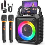 JYX Karaoke Machine With 2 Wireless Microphones, Lightweight Bluetooth Karaoke Speaker, Support TV/USB/AUX/TF, PA System, TWS, Portable for Parties, Indoors/Outdoors, Gift for Adults
