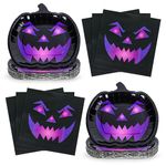 Whaline 24Pcs Halloween Pumpkin Paper Plates and Napkins Spooky Disposable Plates Black Purple Pumpkin Face Tableware Decor for Dessert Appetizer Cake Halloween Party Supplies