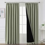 BellaHills 100% Blackout Curtains for Bedroom Thermal Insulated Curtains & Drapes Blackout Curtains Pencil Pleat Curtains for Living Room with Black Liner 2 Panels, 90 x 90 Inch, Light Sage