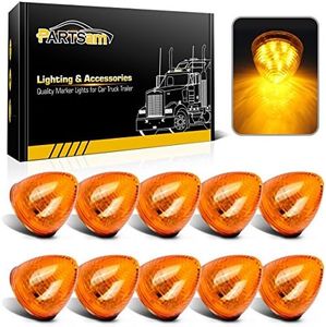Partsam 10Pcs 2 inch Amber 9LED Side Marker Lights, 2" Beehive Light, Round Cone Clearance Lights for 12V Trailer Truck Replacement for Peterbilt Kenworth Freightliner
