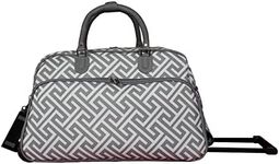 World Traveler 21-Inch Carry-On Rolling Duffel Bag, Greek Key H Grey White