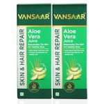 Vansaar Aloe Vera Juice | For Glowing Skin & Healthy Hair | 100% Natural, Cold Pressed with Pulp - 1L (Pack Of 2)