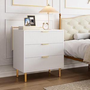 White Dresser, Modern 3 Drawer Dresser for Bedroom with Gold Handle and Large Drawer, Wood Double Chest of Drawers and Storage Organizer for Living Room, Hallway, Entryway