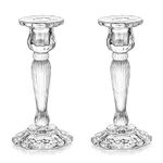 Crystal Candle Holders Candlestick Holders – Romadedi Taper Glass Candle Holder Candle Stick Holder for Dining Table Decoration, Christmas, Living Room, Fireplace Mantle, Wedding Decor, 2Pcs