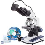 AmScope 40X-2500X LED Binocular Compound Microscope with 50pc Blank Slides and 5MP Camera