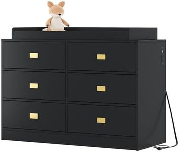 Garvee Nursery Dresser with Changing Table Top | 6-Drawer Baby Dresser with Anti-Tip Kit, Waterproof Top & Safety Rails | Non-Toxic MDF Storage Organizer for Baby Clothes, Towels (Black)​​