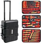 FESA Electrician Insulated Tool Set - 50-Piece 1000V Insulated Tool Kit with a Rolling Tool Case, Screwdrivers, Open & Box End Wrenches, Pliers, Socket Wrench Set & More - Electrical Hand Tools