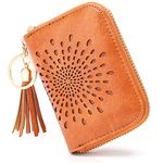 APHISON Credit Card Holder for Women RFID Blocking Card Case Ladies Small Wallets Zipper Purse 10 Slots Accordion Hollow Out Sunflower Tassels with ID Windows 1927BROWN