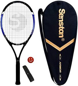 Senston 27 inch Tennis Racquet Professional Tennis Racket Strung with Cover, Tennis Overgrip, Vibration Damper, Blue Black
