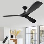 Depuley 52" Modern Ceiling Fan No Light with Remote, Indoor/Outdoor Ceiling Fan Without Light, 3 Blade Low Profile Fan for Patios/Farmhouse Reversible DC Motor, 2 Downrods, Quiet Energy Saving, Black