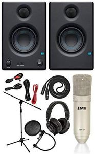 PreSonus Eris E3.5 2-Way Active Powered Studio Monitor Studio Pair, Microphone Stand, Pop Filter, Studio Microphone/XLR Cable, 2 TS Instrument Cables