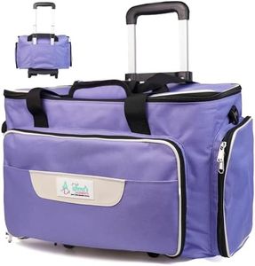 Athena's Elements Rolling Sewing Machine Case with 4 Wheels, Sewing Machine Carrying Case, Black with Purple Trim, Detachable Rolling Dolly, Multiple Storage Compartments, Standard Size (Mist Purple)