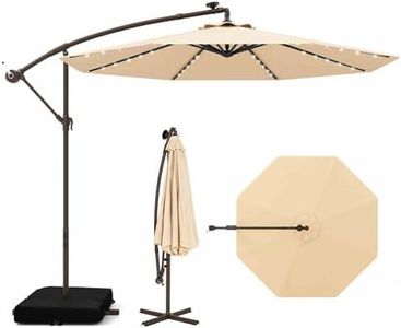 Costway 3m Hanging Offset Umbrella, Cantilever Umbrella with 32 LED Lights, Solar Panel Batteries, Sand Bag, Water-proof Canopy, Outdoor Patio Umbrella for Yard, Garden, Poolside, Patio (Beige)