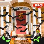 18PCS Halloween Hanging Bats decorations,15"Halloween Black Flying Bat Hanging Decorations with Glowing Eyes for Home Window,Halloween Outdoor Yard Indoor Outdoor Party Decoration Supplies,Room Decor