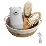 Baby 7 in 1 grooming set, nail scissors, nail file, tweezers, natural wood hair comb, storage basket for children and newborns in beautiful gift box (white l)