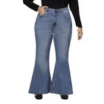 TURNING BLUE Extra Flare High Rise Stretchable Plus Size Jeans for Women Mid Blue