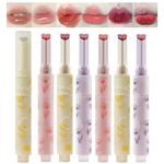 Domality 6pcs Flower Jelly Lipstick Set, 6 Colors Heart Shape Moisturizing Lip Glaze, Glossy Hydrating Lip Gloss, Mirror Effect Lip Balm Makeup Pen for Fuller Lips