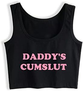 Daddy's Cumslut Print Crop Top Woman Flirty Yoga Sport Top Sleeveless for Woman, Black, Small