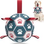 QDAN Extra Large Soccer Ball with Straps, Interactive Dog Toys for Tug of War, Puppy Birthday & Water Toy, Large Dog Balls - Blue & Red (9 Inch)