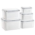 GUWINA Fresh Food Storage Containers for Fridge,Plastic Fridge Organisers Storage Containers Set with Lids and Colander,Stackable Fruit Vegetable Produce Saver Containers for Refrigerator (5 Pack)