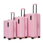 MOKOBARA The Transit Wave Set Of 3 Luggage|Small 54Cm, Medium 64Cm & Large 74Cm Pink Polycarbonate 8 Wheel Trolley Hardsided Spinner Suitcase With Built In Tsa Lock Travel Suitcase (Excuse Me)