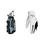 Callaway Women's Strata Plus Complete Golf Set (14-Piece, Right Hand, Teal) + Callaway Golf Women's Weather Spann Premium Synthetic Golf Glove (Left Hand)