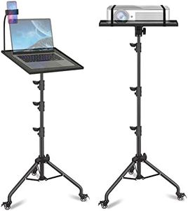 MSKIRA Projector Stand Tripod, Laptop Tripod on Wheels, Adjustable Height from 26'' to 49.2'' Projector Tripod Laptop Floor Stand with Gooseneck Phone Holder for Office Home Stage Studio DJ Equipment
