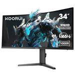 KOORUI 34 Inch Ultrawide Curved Gaming Monitor, 165Hz, WQHD 1440P, 1000R, MPRT 1MS, HDR 400, 2x HDMI 2.0, 1x DisplayPort 1.4, AdaptiveSync, Tilt/Height Adjustable, Black