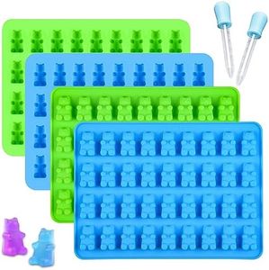 FUNBAKY Gummy Bear Candy Molds Silicone Set of 4 with 2 Droppers, 2ml Food Grade Silicone Chocolate Candy Gummy Molds BPA Free and Nonstick