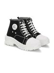 CLOG LONDON Women's High-Top Casual Ankle Boots | Durable Lace-Up Sneakers with Rugged Sole | Lightweight and Comfortable Canvas Shoes BLACK-36