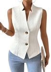 Women's 2024 Fall Sleeveless Jacquard Vest Blazer Lightweight Casual Button Open Front Work Top Solid Elegant Outerwear, White, XL