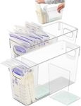 Breastmilk Storage Container with L Shaped Separator Boards, Dividers Will Flatten Standing Breast Milk Bags in Organizer Bins Save Refrigerator Space | 2 Containers Plus 4 Green Removable Dividers