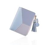 FuninCrea Ladies Zipper Wallet, Small Purse with Metal Snap Button, Leather Wallet for Women with Coin Bag, Multifunction Ladies Bifold Wallets, Credit Card Holder Wallet for Girls (Blue)