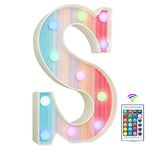 Rainbow Light Up Letters, Colorful LED Letter Lights 16 Color Changing Alphabet Sign Gifts for Girls Women Party Birthday Decorations Remote Night Light Christmas Valentine Wall Table Decor - S