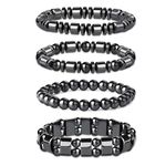 HXLJHALG 4Pcs 8mm Magnetic Hematite Beaded Bracelet for Men Women, Magnetic Slimming Bracelet Stretch Punk Rock Style Beaded Bracelets Black Obsidian Hematite Bracelet Magnetic Bracelets Jewelry