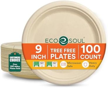ECO SOUL 100% Compostable 9 Inch Paper Plates 100 [9", 100-Pack] Disposable Eco-Friendly Biodegradable Dinner Plates | Party, Wedding, Event Plates