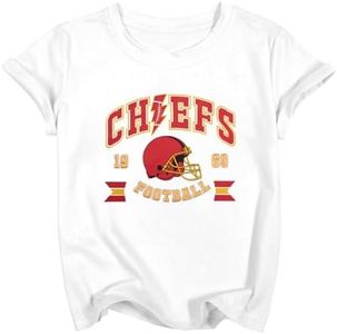 Football Shirt Boys Girls Game Day Shirts Kids Superbowl Fans Tee Football Helmet Graphic Short Sleeve Tops A-White