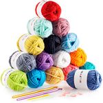 CRAFTISS Сrochet Kit 16x20g Acrylic Yarn Skeins with 2 Hooks, 2 Weaving Needles and 4 Stitch Makers - 700 Yards of Soft Yarn for Crocheting and Knitting Craft Project, Assorted Starter Yarn Bulk Pack