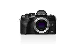 Olympus OM-D E-M10 Mark IV Micro Four Thirds System Camera, 20 MP sensor, 5-axis image stabilizer, selfie LCD screen, electronic viewfinder, 4K video, powerful AF, Wi-Fi, black