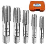 5-Piece NPT Pipe Tap Set, 1/8", 1/4", 3/8", 1/2", 3/4" ¾” NPT Tap Set Carbon Steel Hand Threading Plumbing Tap Set for Accurate Threads, Assorted Plumbers Mechanics DIY Thread cutting tools