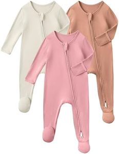 Yoofoss Rayon Made From Bamboo Baby Pajamas 3pcs Newborn Sleepers For Boy Girl Clothes, Preemie Footed Pajamas Zipper Baby Pjs with Mitten,Pink&brown&beige