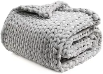 YnM Velvet Weighted Blanket, Handmade Chunky Knitted Design, Soft and Cozy, Temperature Regulating and Breathable, Machine Washable Throw for Sleep or Home Decor (Light Grey, 80x87 Inch, 25lbs)