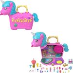 Polly Pocket Dolls & Playset with Pets and 25+ Surprise Accessories, Birthday Celebration Unicorn Partyland Playset, Hot Air Balloon Ride