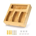 NIKONIKO Ziplock Bag Organizer 4 IN 1 Bamboo Food Storage Bag Holders and Dispenser, Wooden Storage Box Plastic Wrap，Suitable for Kitchen and Drawer Storage（A box with four grooves）