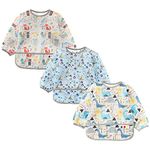 Jolik 3 Pack baby long sleeve bib,Toddler Waterproof Bibs Smock with Pockets (6-24 Months)