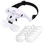 NZQXJXZ LED Magnifying Loupe Head Mount Headband Magnifier Glasses with Hands-Free Bracket and Headband Are Interchangeable 5 Replaceable Lenses 1.0X, 1.5X, 2.0X, 2.5X, 3.5X (Upgraded Version)