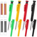 4 Pack Carpenter Pencils Set with 24 Refills, 2.8 mm Mechanical Carpenter Pencil Multicolor Built in Sharpener Woodworking Marking Tool Solid Long Nosed Deep Hole Construction Pencil