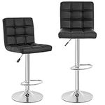 BestOffice Modern Set of 2 Barstools Adjustable Counter Height Swivel PU Leather Bar Hydraulic Dining Room Chairs Home Kitchen Stools (Black)